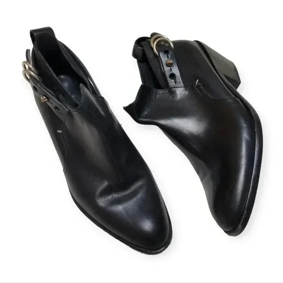 Rag & Bone Sullivan Black Low Heel Bootie 37 Leather Western - Picture 1 of 8